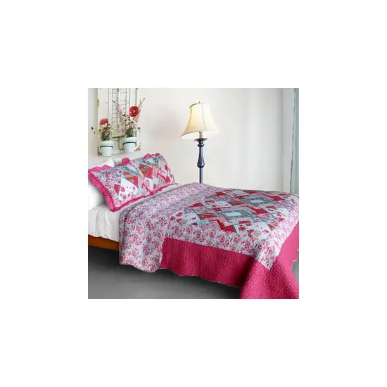 Rose Garden -  Cotton 3PC Vermicelli-Quilted Patchwork Quilt Set (Full/Queen Size) Photo 2