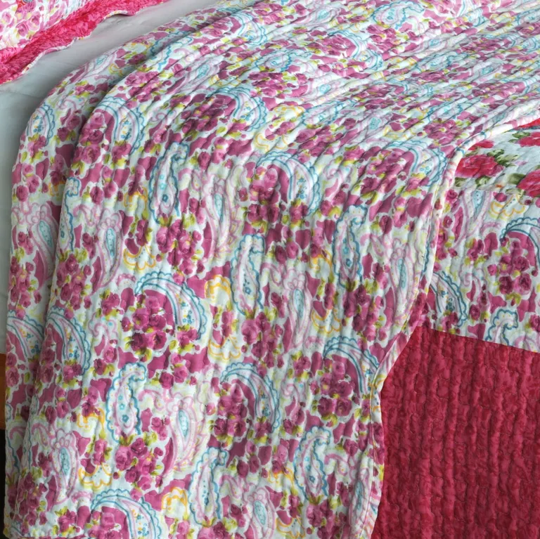 Rose Garden - Cotton 3PC Vermicelli-Quilted Patchwork Quilt Set (Full/Queen Size) Photo 3