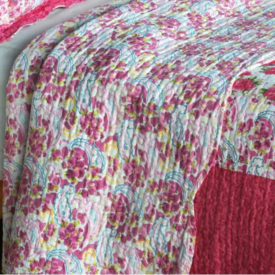 Rose Garden -  Cotton 3PC Vermicelli-Quilted Patchwork Quilt Set (Full/Queen Size) Photo 4