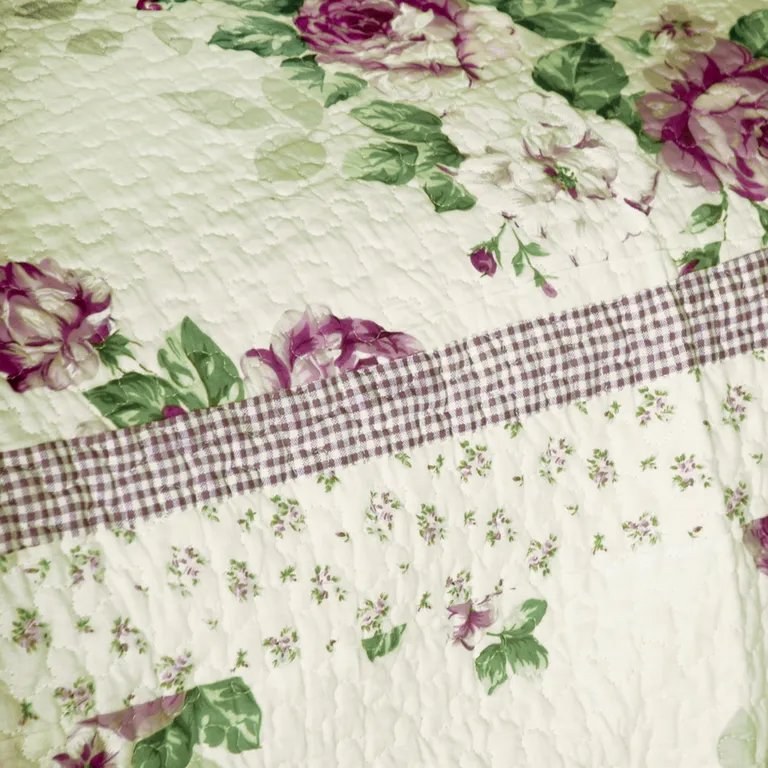 Rowena - 100% Cotton 3PC Floral Vermicelli-Quilted Patchwork Quilt Set (Full/Queen Size) Photo 3