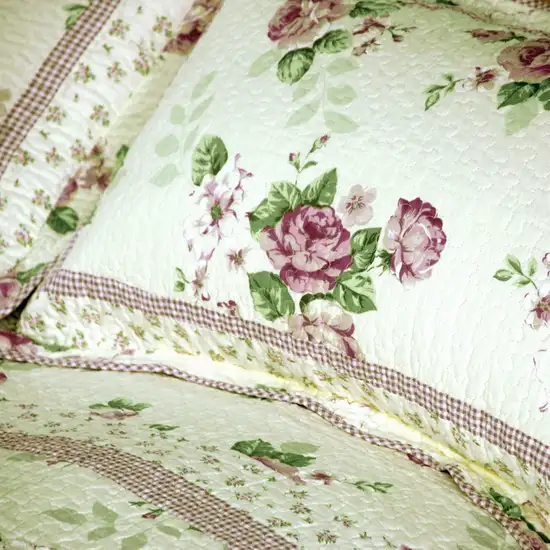 Rowena -  100% Cotton 3PC Floral Vermicelli-Quilted Patchwork Quilt Set (Full/Queen Size) Photo 1