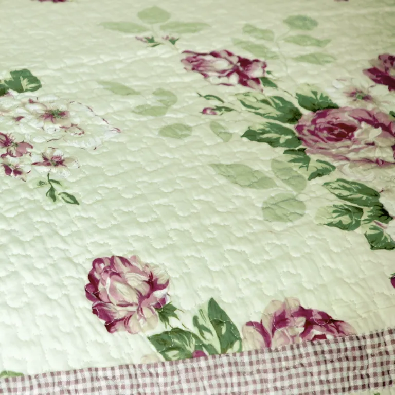 Rowena - 100% Cotton 3PC Floral Vermicelli-Quilted Patchwork Quilt Set (Full/Queen Size) Photo 4