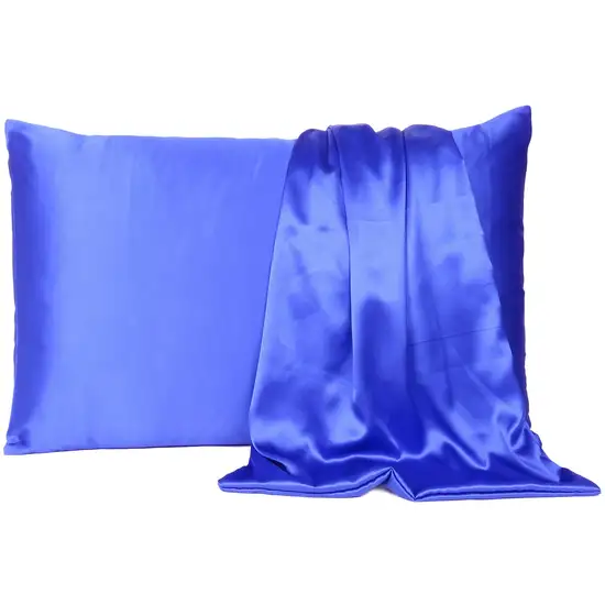 Royal Blue Dreamy Set Of 2 Silky Satin King Pillowcases Photo 1