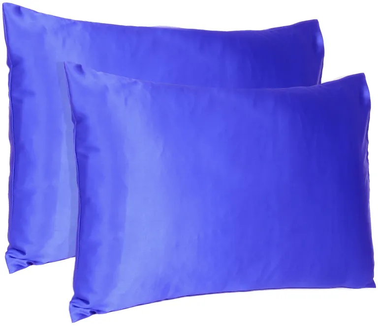 Royal Blue Dreamy Set Of 2 Silky Satin King Pillowcases Photo 4