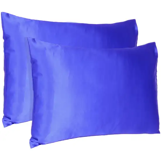 Royal Blue Dreamy Set Of 2 Silky Satin King Pillowcases Photo 4