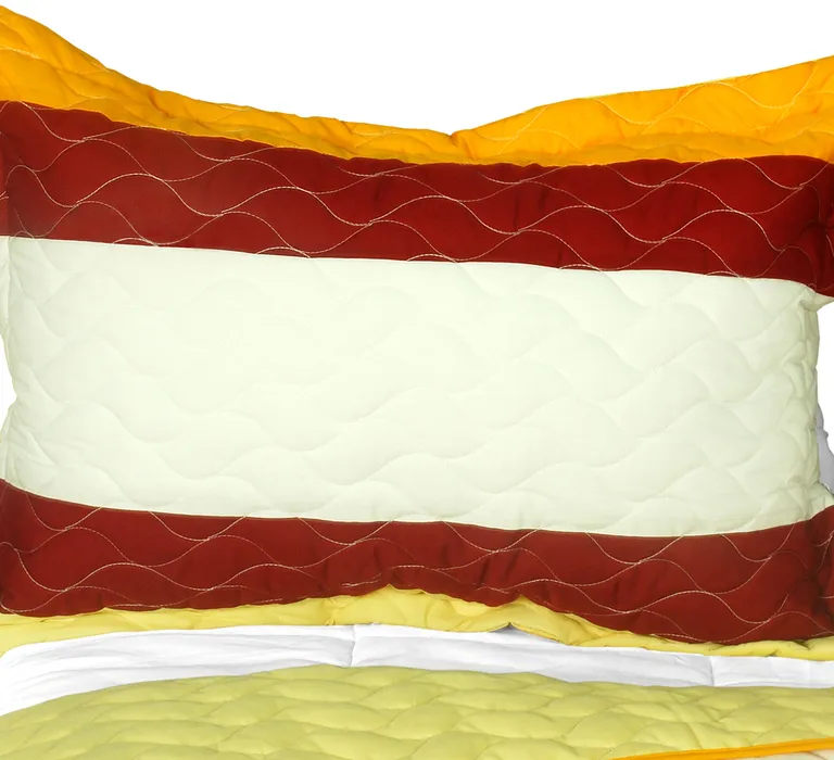 Ruk Sorn Rode - 3PC Vermicelli-Quilted Patchwork Quilt Set (Full/Queen Size) Photo 1