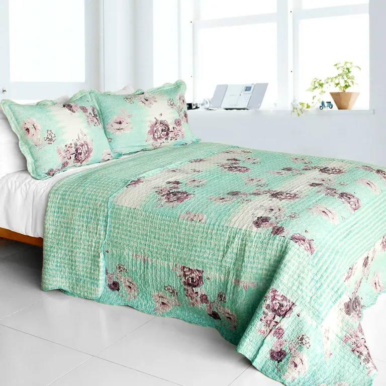 Rural Sky - Cotton 3PC Vermicelli-Quilted Floral Patchwork Quilt Set (Full/Queen Size) Photo 1