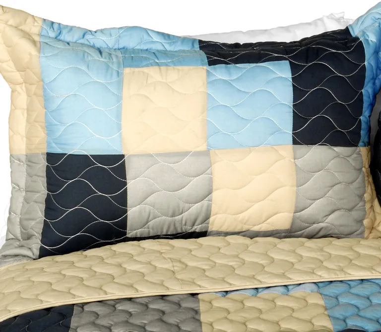 Russian Coffee - 3PC Vermicelli-Quilted Patchwork Quilt Set (Full/Queen Size) Photo 2