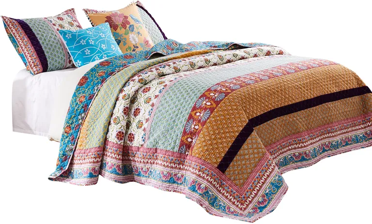 Sama 5 Piece Reversible Full Quilt Set, Floral Print Patterns Photo 2