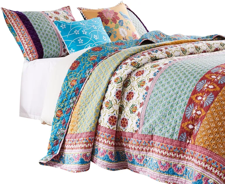 Sama 5 Piece Reversible Full Quilt Set, Floral Print Patterns Photo 1