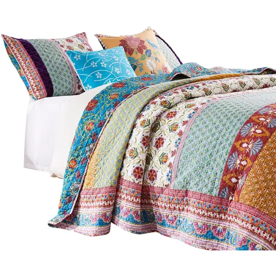 Sama 5 Piece Reversible Full Quilt Set, Floral Print Patterns Photo 1