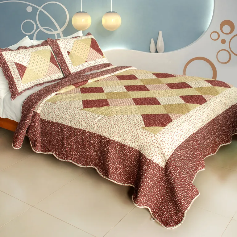 Sculpting In Time - 100% Cotton 3PC Vermicelli-Quilted Patchwork Quilt Set (Full/Queen Size) Photo 1