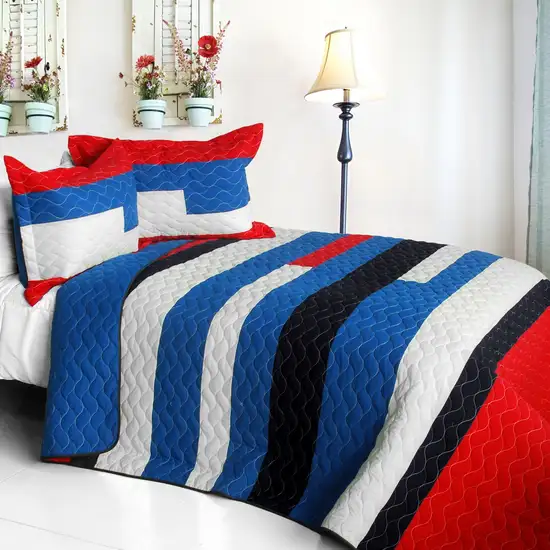 Sea Airs -  Vermicelli-Quilted Patchwork Striped Quilt Set Full/Queen Photo 4