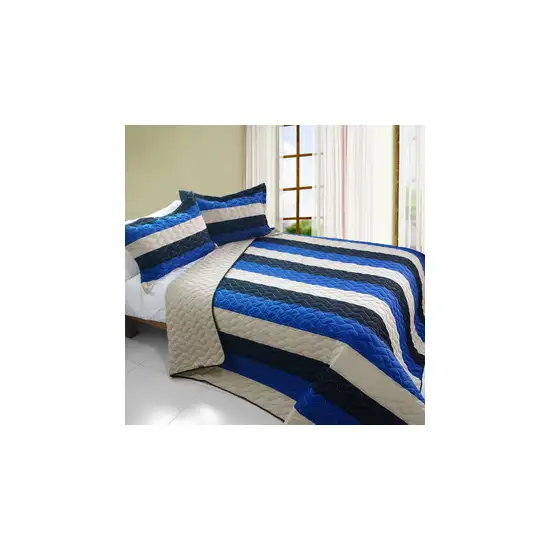 Sea Waves -  3PC Vermicelli-Quilted Patchwork Quilt Set (Twin Size) Photo 2