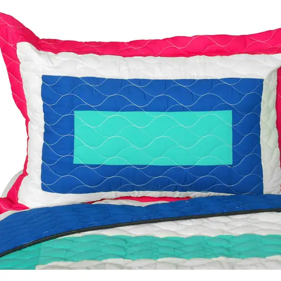 Sea's Passion -  Vermicelli-Quilted Patchwork Geometric Quilt Set Full/Queen Photo 2