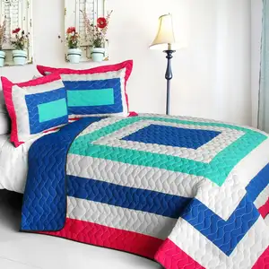 Photo of Sea's Passion - Vermicelli-Quilted Patchwork Geometric Quilt Set Full/Queen