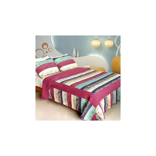 Secret Season -  100% Cotton 3PC Vermicelli-Quilted Patchwork Quilt Set (Full/Queen Size) Photo 2