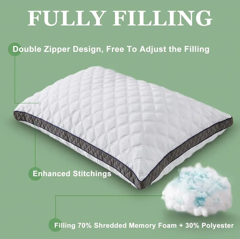 Set of 2 Standard Shredded Memory Foam Polyester Pillow with Removeable Cover Photo 2