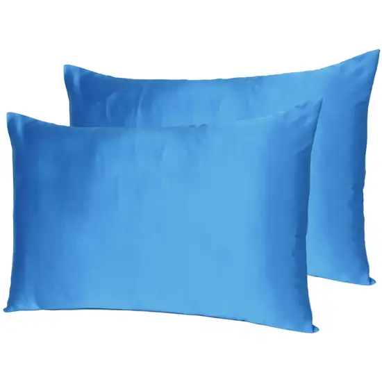 Set of Two Bright Blue Dreamy Silky Satin King Pillowcases Photo 7