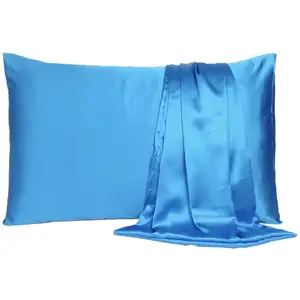 Photo of Set of Two Bright Blue Dreamy Silky Satin King Pillowcases