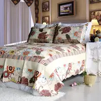 Photo of Shaine - 100% Cotton 3PC Floral Vermicelli-Quilted Patchwork Quilt Set (Full/Queen Size)