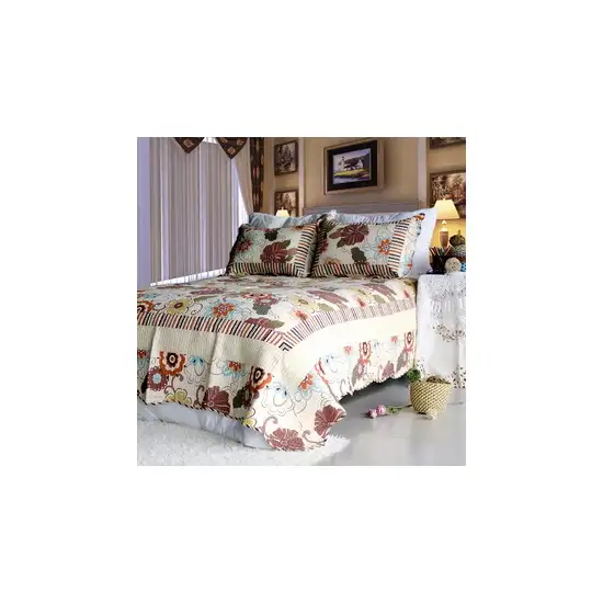 Shaine -  100% Cotton 3PC Floral Vermicelli-Quilted Patchwork Quilt Set (Full/Queen Size) Photo 2