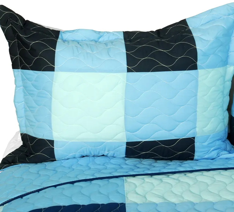 Shipshape - Vermicelli-Quilted Patchwork Plaid Quilt Set Full/Queen Photo 2