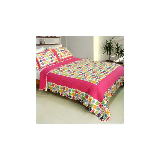 Simple Happiness -  100% Cotton 3PC Vermicelli-Quilted Patchwork Quilt Set (Full/Queen Size) Photo Swatch