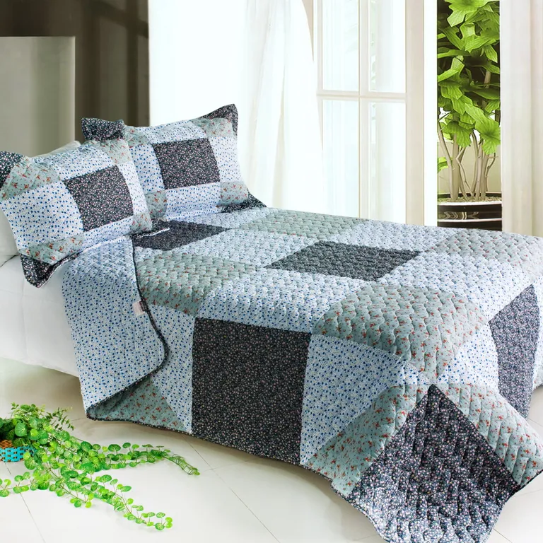 Simple life - 100% Cotton 3PC Vermicelli-Quilted Patchwork Quilt Set (Full/Queen Size) Photo 1