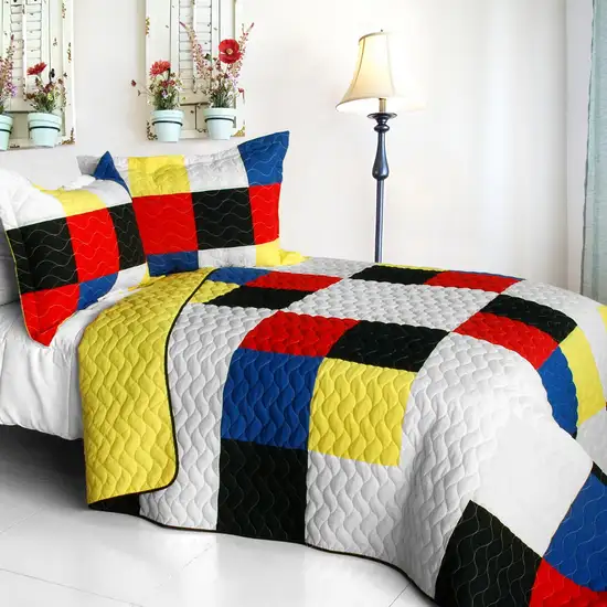 Smashing Patchword - A -  Vermicelli-Quilted Patchwork Quilt Set Full/Queen Photo 1