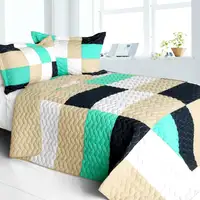 Photo of So Dance - Vermicelli-Quilted Patchwork Geometric Quilt Set Full/Queen