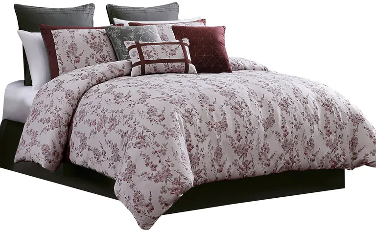 Sofia 10 Piece Polyester King Comforter Set, Orchid Flower Print Photo 1