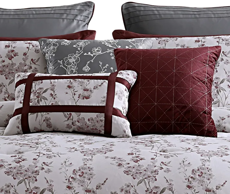 Sofia 10 Piece Polyester King Comforter Set, Orchid Flower Print Photo 3