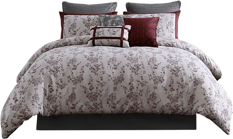 Sofia 10 Piece Polyester King Comforter Set, Orchid Flower Print Photo 5