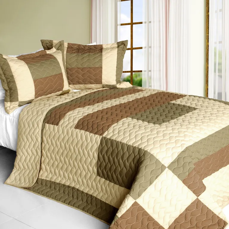 Solid Serenade - 3PC Vermicelli - Quilted Patchwork Quilt Set (Full/Queen Size) Photo 1
