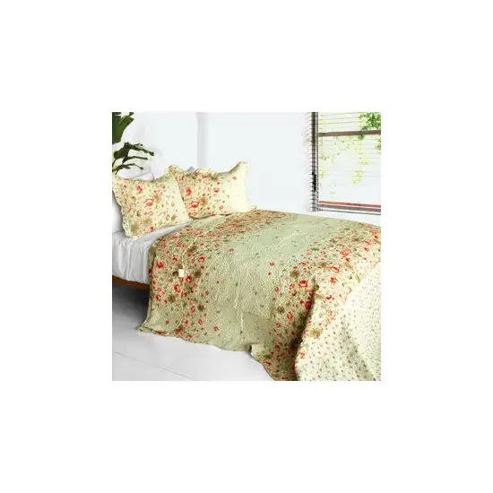 Splendid Beauty -  3PC Cotton Contained Vermicelli-Quilted Patchwork Quilt Set (Full/Queen Size) Photo 1