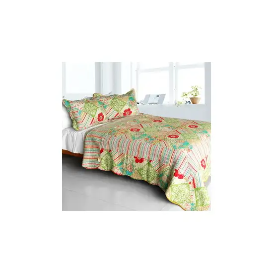 Springtime Hills -  Cotton 3PC Vermicelli-Quilted Floral Patchwork Quilt Set (Full/Queen Size) Photo 1