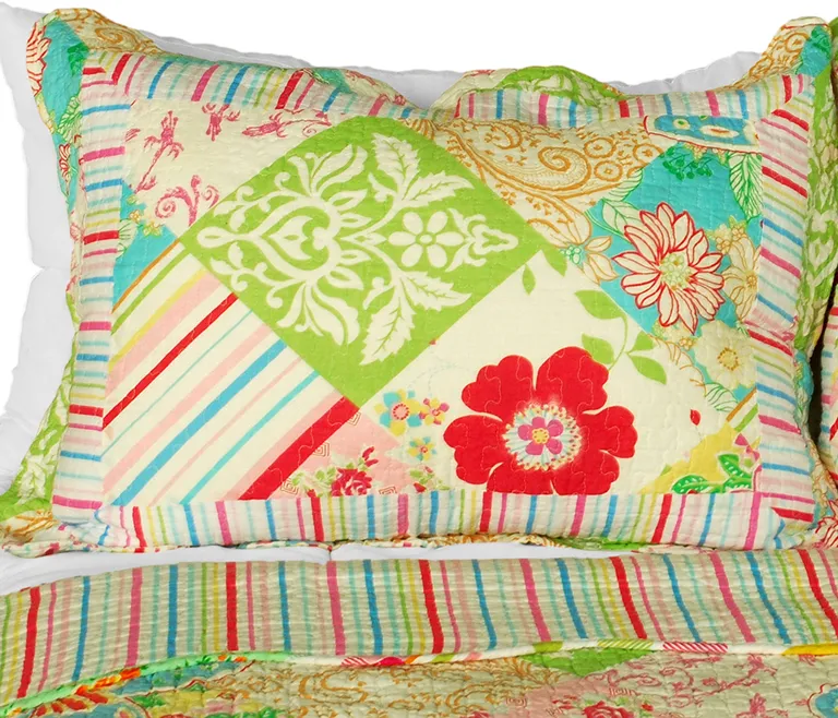 Springtime Hills - Cotton 3PC Vermicelli-Quilted Floral Patchwork Quilt Set (Full/Queen Size) Photo 1