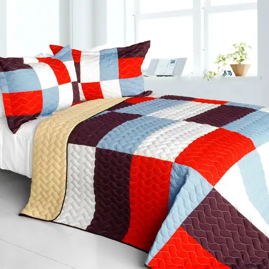 Star Swings -  Vermicelli-Quilted Patchwork Geometric Quilt Set Full/Queen Photo 1