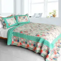 Photo of Start My Youth - Cotton 3PC Vermicelli-Quilted Striped Patchwork Quilt Set (Full/Queen Size)