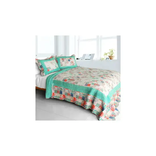 Start My Youth -  Cotton 3PC Vermicelli-Quilted Striped Patchwork Quilt Set (Full/Queen Size) Photo 1