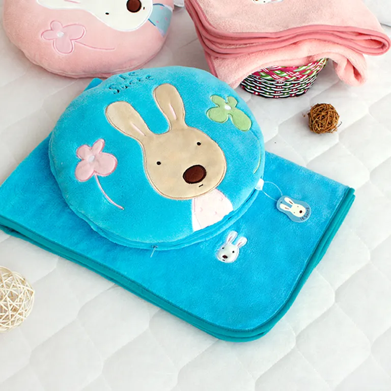 Sugar Rabbit - Round Blue - Blanket Pillow Cushion / Travel Pillow Blanket (25.2 by 37 inches) Photo 3