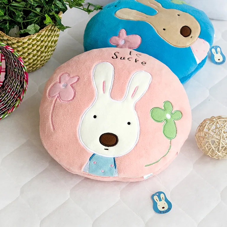 Sugar Rabbit - Round Pink01 - Blanket Pillow Cushion / Travel Pillow Blanket (25.2 by 37 inches) Photo 1