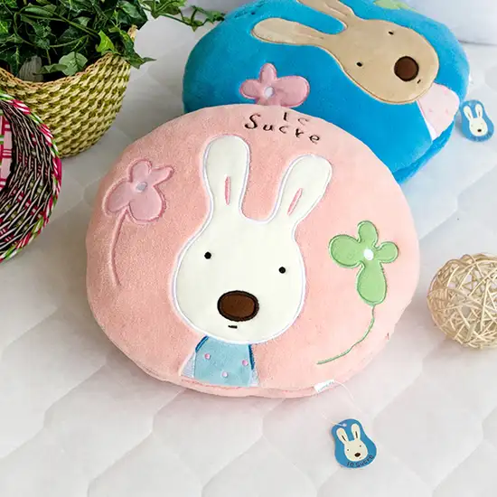 Sugar Rabbit - Round Pink01 -  Blanket Pillow Cushion / Travel Pillow Blanket (25.2 by 37 inches) Photo 1