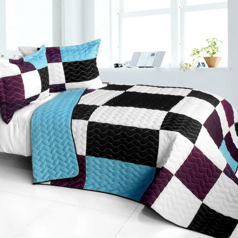 Swaying Lily - 3PC Vermicelli - Quilted Patchwork Quilt Set (Full/Queen Size) Photo 1