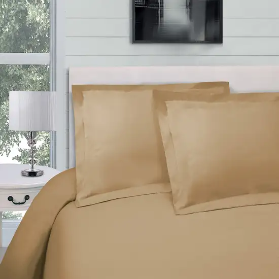 Tan Queen Cotton Blend 300 Thread Count Washable Duvet Cover Set Photo 4