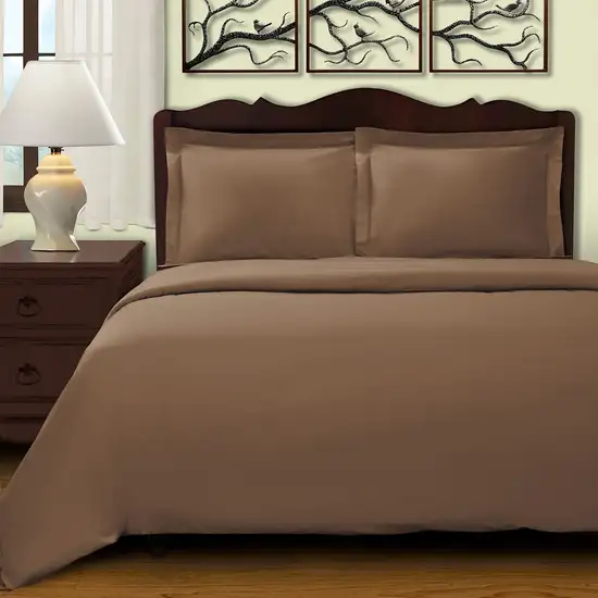 Taupe Queen Cotton Blend 400 Thread Count Washable Duvet Cover Set Photo 4