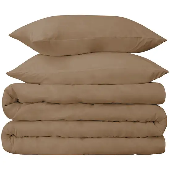 Taupe Queen Cotton Blend 650 Thread Count Washable Duvet Cover Set Photo 1