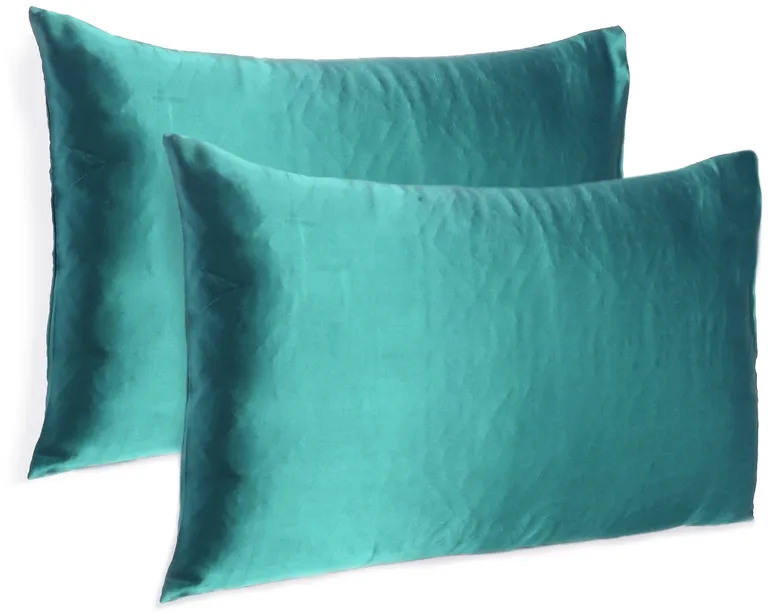 Teal Dreamy Set Of 2 Silky Satin King Pillowcases Photo 4