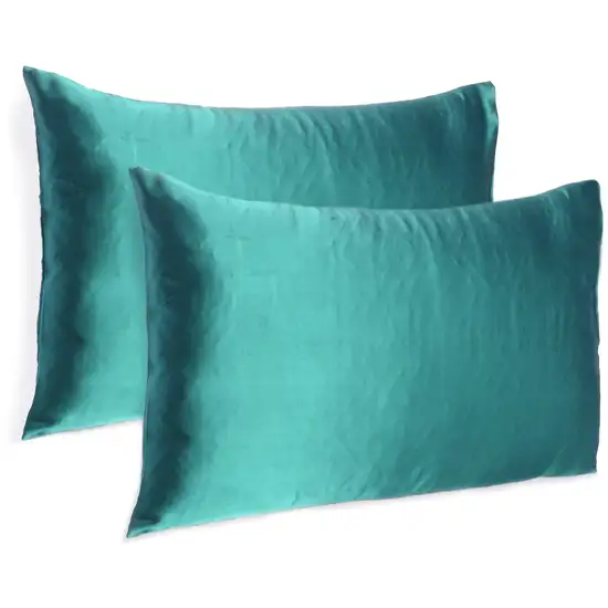 Teal Dreamy Set Of 2 Silky Satin King Pillowcases Photo 4